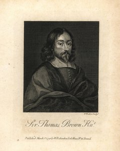 Sir Thomas Brown, angol polihisztor és író a tudomány, az orvostudomány, a vallás és az ezotéria területén, 1682-ben halt meg. Rézmetszet William Richard Portraits Illustrating Granger