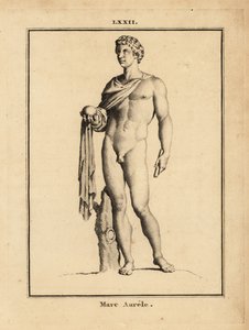 Marcus Aurelius római császár szobra, Marcus Aurelius Antoninus Augustus; meztelenül gömbbel és jogarral alkotó: Unbekannt