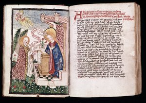 Angyali üdvözlet, illusztráció az „Órák könyvéből” (vellum) alkotó: Unbekannt