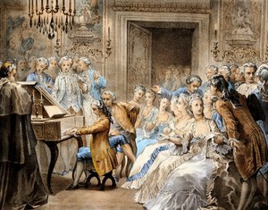 Wolfgang Amadeus Mozart (1756-1791) osztrák zeneszerző 14 éves korában Gregorio Allegri "Miserere" című művét játszotta el emlékezetből. alkotó: Unbekannter Künstler
