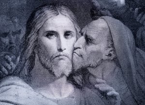 A csók – Iskarióti Júdás megcsókolja Jézus Krisztust a Gecsemáné kertben, az „El Mundo Ilustrado”-ból, Barcelonában, 1880 körül alkotó: Unbekannt