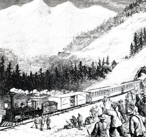 A Pacific Railroad a Sierra Nevada-hegységben. alkotó: Unbekannt