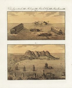 A brit hadsereg úszó ütegei Gibraltárban 1782-ben. Egy 210 ágyúval felszerelt, két szintes uszály és egy másik egyszintes uszály, amelyet Arcon francia mérnök tervezett a város bombázására. A brit haditengerészet úszó ütegei Gibraltárban. alkotó: Unbekannter Künstler
