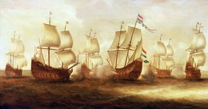 Harmincéves háború (1618-1648): Witte de With admirális (1599 -1658) akciója a dunkerque-i hajókkal Nieuwpoort (Hollandia) előtt 1641-ben. alkotó: Unbekannter Künstler