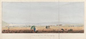 Kilátás Fokvárosra, a Table Bayre és a Tygerberg-hegységre (Dél-Afrika). J.W. Burchell litográfiája (26,5x53,5 cm). alkotó: Unbekannter Künstler