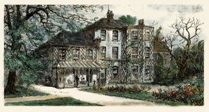Kilátás a házra vagy Charles Darwin (1809-1882) redigea "A fajok eredete". 19. századi metszet alkotó: Unbekannter Künstler