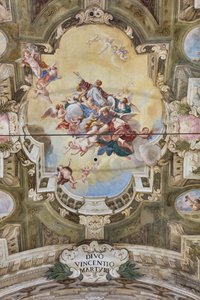Kilátás a boltozatra a Teatini szoba freskóival, Chiesa di San Vincenzo, Piacenza, Emilia-Romagna, Olaszország (fotó) alkotó: Unbekannter Künstler