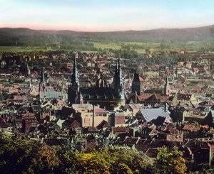 Kilátás Aachen városára és a város központjában található katedrálisra alkotó: Unbekannter Künstler