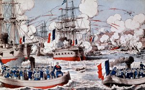 Kína és Franciaország közötti háború (1884-1885) : A kínai flotta megsemmisítése Courbet admirális által Fou Tcheou-ban, augusztus 23. alkotó: Unbekannter Künstler
