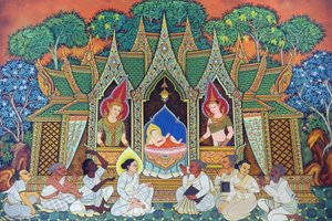 Wat Ananda Metyarama thai buddhista templom. Siddhartha Gautama (közismert nevén Buddha) születése, 20160818, Szingapúr, Szingapúr alkotó: Unbekannt