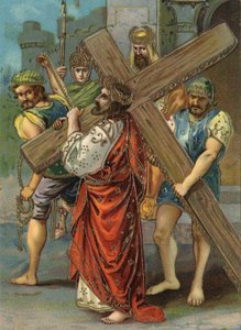 Keresztút - via crucis - Keresztút: második állomás, Jézus viszi keresztjét Kromolitográfia Magángyűjtemény