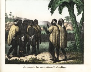 Esküvői szertartás egy szenegáli törzsben. Litográfia a könyvhöz: Friedrich Wilhelm Goedsche (1785-1863) "Galerie complete en tableaux fideles des peuples d