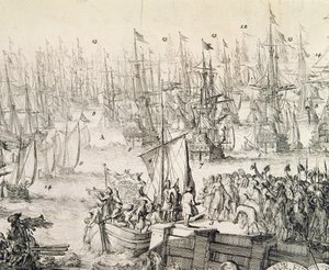 Orániai Vilmos 1688 novemberében Angliába indul (metszet) alkotó: Unbekannter Künstler