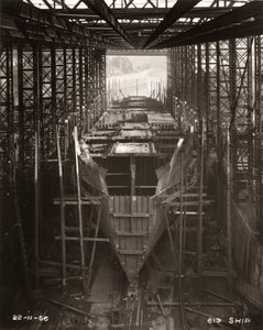 Megkezdődik a „Northbank” főfedélzetének építése a William Doxford & Sons hajógyárában, Sunderlandben, 1956. november 22-én (f/w fotó) alkotó: Unbekannter Künstler