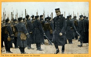 1. világháború: I. Albert belga király a csapataival (képeslap) alkotó: Unbekannter Künstler
