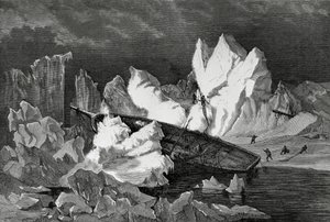 A Hansa roncsát jég zúzta, 1869. október, Jeges-tenger, Második német északi-sarki expedíció alkotó: William M. Timlin