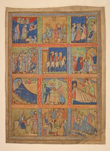 f. 1: 24 miniatúrából álló sorozat Krisztus életéből; Hét metszet illuminált kéziratokból. 12. század-15. század Hét metszet illuminált kéziratokból. 12. század-15. század alkotó: Unbekannter Künstler