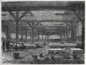 üveggyár : tükörgyártás, 1880 körül (metszet) alkotó: Unbekannter Künstler