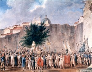 mulatság a Bastille romjai között, Párizs, 1793 körül (akvarell) alkotó: Unbekannter Künstler