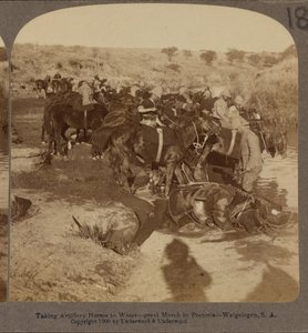 Tüzérségi lovak itatása, Welgelegen, Dél-Afrika alkotó: Underwood and Underwood