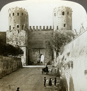 Szent Sebestyén kapuja az Aurelianus-falban, Róma, Olaszország. alkotó: Underwood and Underwood