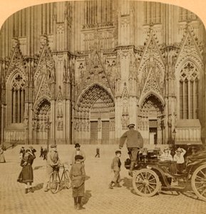 Fő portál és igényesen díszített homlokzat, katedrális, Köln, Németország, 1902. alkotó: Underwood and Underwood