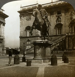 Marcus Aurelius császár szobra, Róma, Olaszország. alkotó: Underwood and Underwood