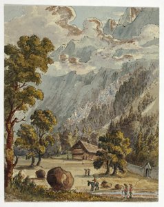 Chalet és kert az Alpok alatt (recto); Village  Glacier du Boissons, Chamix (verso) alkotó: Unknown