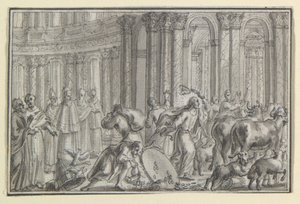 Krisztus kiűzi a pénzváltókat a templomból, egyike a Krisztus életének négy jelenetének alkotó: Unknown