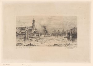 Kilátás a Kehrwiederspitze-re és a templomra, Hamburgban alkotó: Unknown