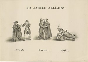 Karikatúra a római pappárt és a liberális párt között a holland kormány ellen kötött szövetségről, 1828 La Sainte Alliance (cím a tárgyon) alkotó: Unknown