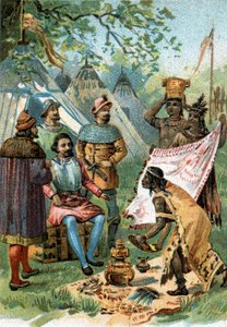 1518 – 1519: Fernand Cortez Mexikó meghódítására indulva megkapja Montezuma császár ajándékait. alkotó: Unknown artist