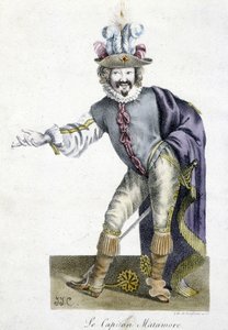 16. századi színházi személy: Capitan Matamore, Arts Deco. alkotó: Unknown artist