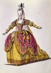 18. századi színházi jelmez, metszet a 19. századi Párizsról, B.N. alkotó: Unknown artist