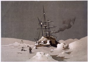 Jégbe esett csónak – Dr. Edward Moos, Marcus Nard & Co, London „A sarki tenger partjai, sarkvidéki expedíció narrációjában” alkotó: Unknown artist