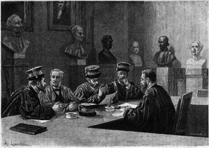 Ezek védekezése a párizsi latin negyed orvosi iskolájából. Metszet a „Le journal de la jeunesse”-be alkotó: Unknown artist