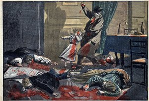 Egy család meggyilkolása: a Leblond család meggyilkolása Caillard, erőd által, Nassandrében, Bernay közelében. Illusztráció az április 10-i „” le Pelerin”-ben alkotó: Unknown artist