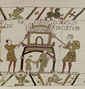 Egy házat felgyújtottak a normannok, Bayeux gobelin (gyapjú hímzés vászonra) alkotó: Unknown artist