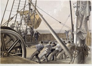 1858. augusztus 2-án egy hatalmas helyszíni bóját rajzoltak – W. H. Russel „The Atlantic Telegraph” című művében, kb. 1860 alkotó: Unknown artist