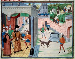 Messengernek. Miniatűr Loyset Liedet „Renaud de Montauban” vagy „Les quatre fils Aymon” kéziratából (aktív 1448 és 1478 között). Ms. 5073. 15. századi Bibliotheque de l