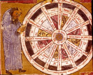 Egy szerzetes a vallási élet kereke közelében Miniatűr Hugo de Sancto Victore (Szent Viktor Hugh) (kb. 1096-1141) „műveiből” 12. századi Biblioteca Governativa, Cremona alkotó: Unknown artist