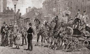 Egy rendőr megállítja a forgalmat egy forgalmas gyalogátkelőhelyen, hogy a gyalogosok átkelhessenek az úton, London, Anglia alkotó: Unknown artist
