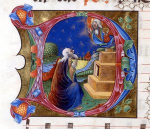 Ábrahám meghívást kapott az Úrtól, hogy hagyja el földjét. Miniatűr egy 15. századi kórusból (Szent Ágoston „civitatis”). Lodi könyvtára alkotó: Unknown artist