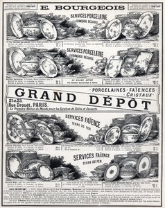 1889-es reklám a „La Ceramic Moderne by Le Grand Depot De Porcelaines, Faiences Et Verreries Bourgeois Párizsban” számára alkotó: Unknown artist