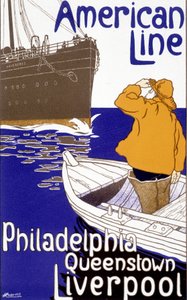 Az American Line „Philadelphia – Queenstown – Liverpool” reklámplakátja a „Pictorial Placard”-ban, Brüsszel alkotó: Unknown artist