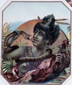 Afrikai fekete nő és kígyó - Szivardoboz címke, 19. század vége alkotó: Unknown artist