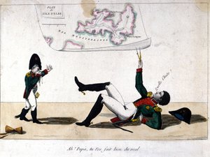 Ó, apa, megbántottad magad. Rajzfilm Napóleon Bonaparte száműzetéséről Elba szigetén. alkotó: Unknown artist