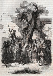 Alcina és udvara eljön, hogy köszöntse Ruggierót - 1851-es metszet Ludovico Ariosto Orlando furioso (1516) című verséből, - Tressan gróf olasz nyelvről fordított kiadása, Gustave Harvard 1851. alkotó: Unknown artist