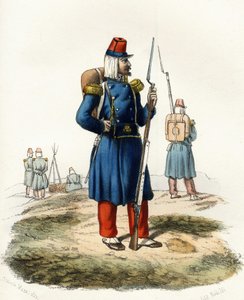 Algéria, az afrikai francia hadsereg könnyű gyalogsága az 1830-as expedíció során. Leone Galibert „” Storia d