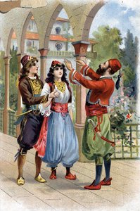 Ali Baba. (Ali-Baba) (Az Ezeregyéjszaka meséi): Morgiane jutalmazására Ali Baba feleségül adja Fiának. századi kromolitográfiája alkotó: Unknown artist